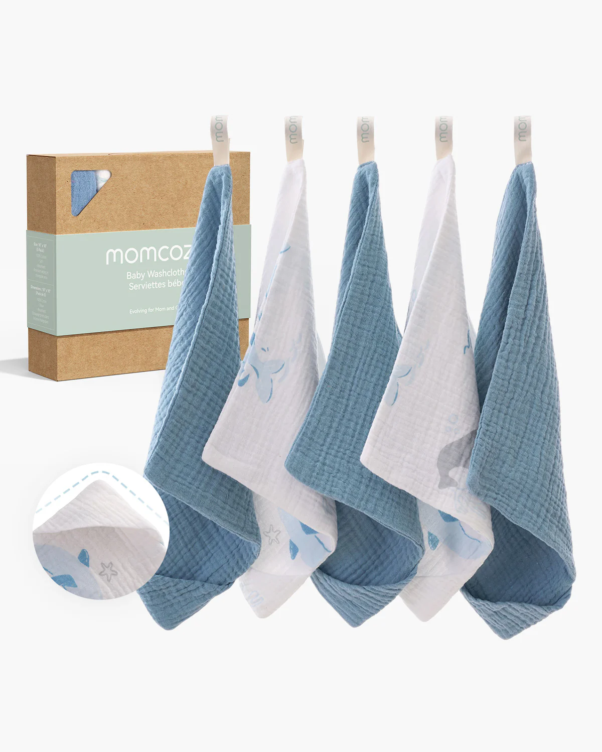 Momcozy Ściereczki do Mycia Dziecka – Miękka 4-Warstwowa Bawełna, Delikatna dla Noworodków - Image 3