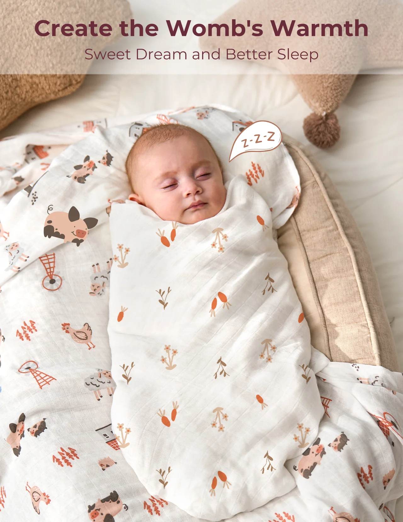 Momcozy Softness Swaddle Koce - Purple Flower (2 paczki) - Image 2