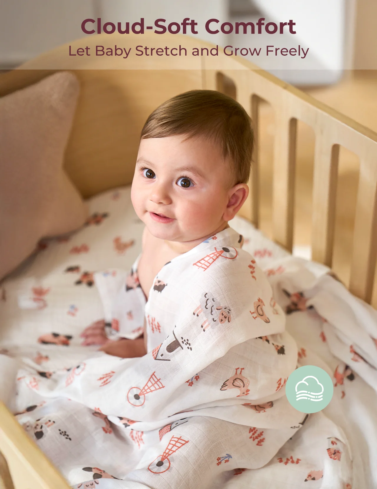 Momcozy Softness Swaddle Koce - Purple Flower (2 paczki) - Image 7