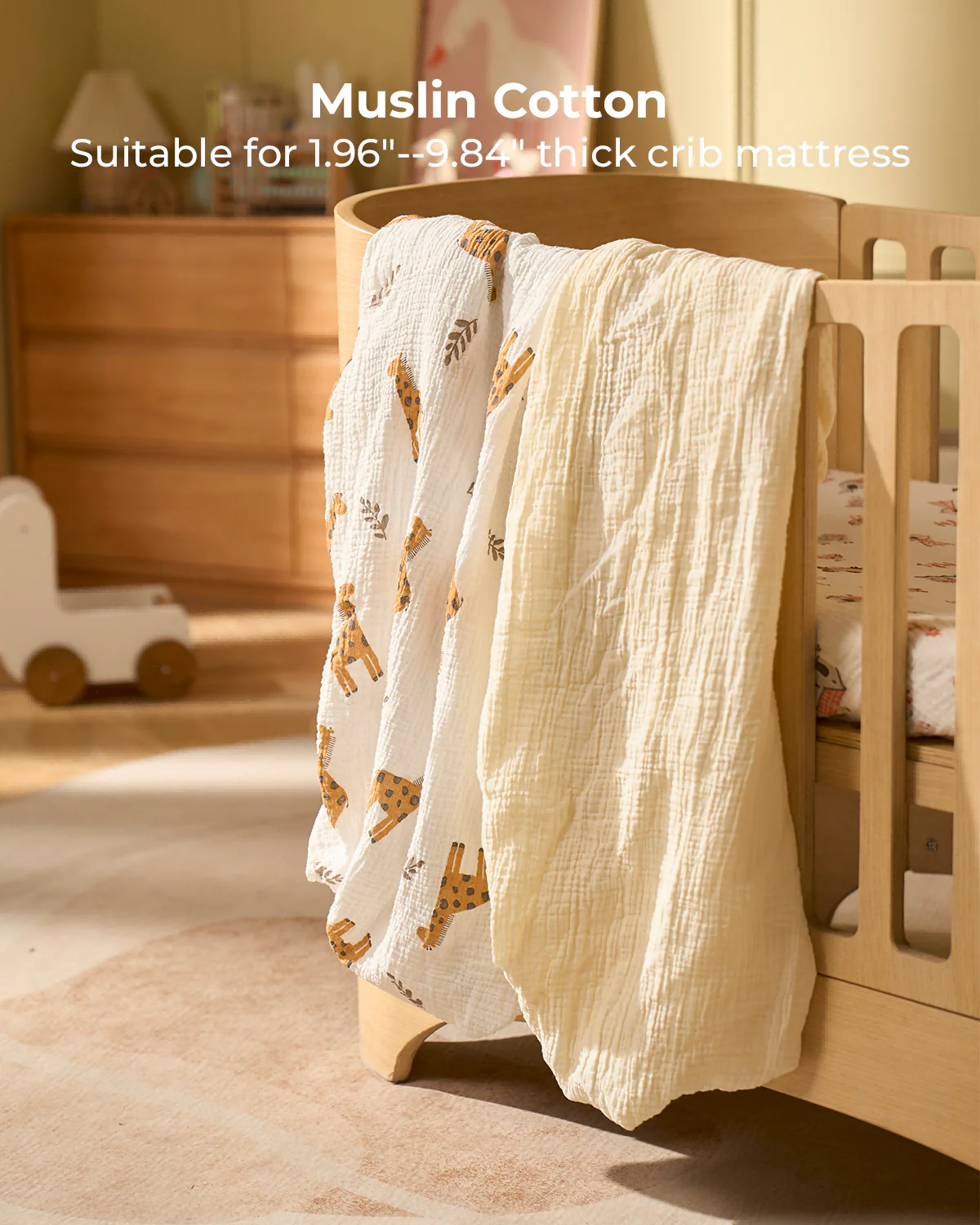 Momcozy Muslin Fitted Crib Sheets - 2 sizes - Bravery Giraffe - Image 2