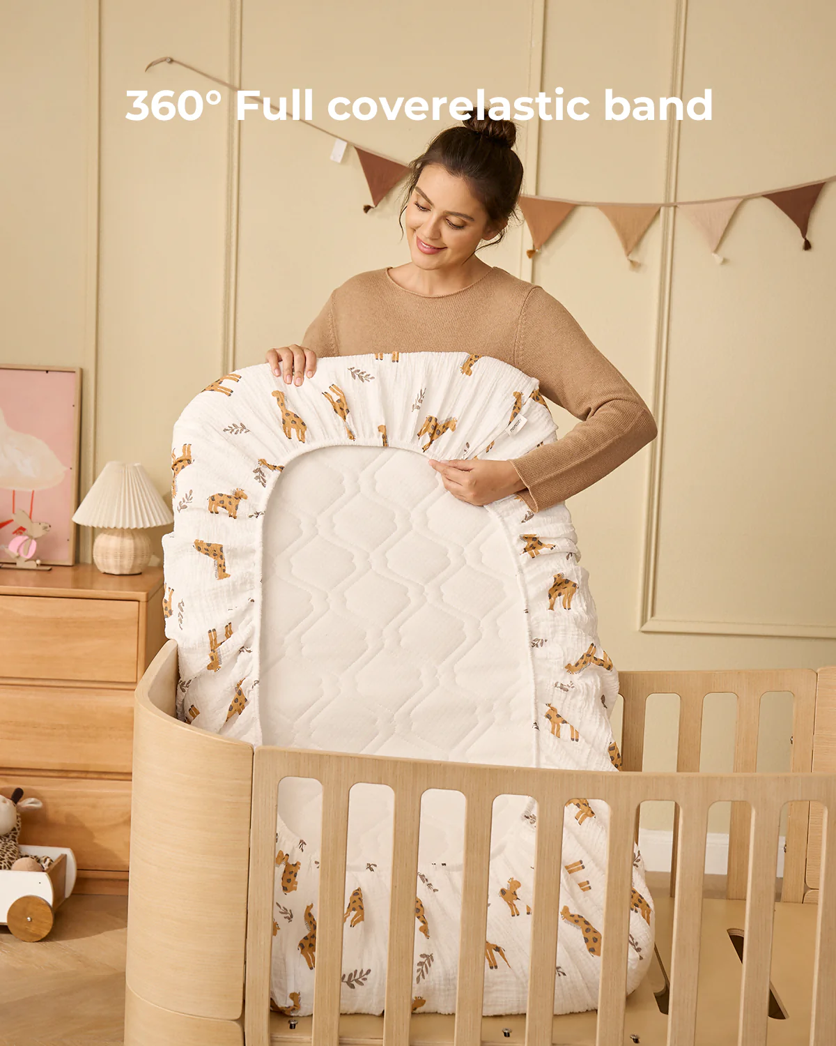 Momcozy Muslin Fitted Crib Sheets - 2 sizes - Bravery Giraffe - Image 3
