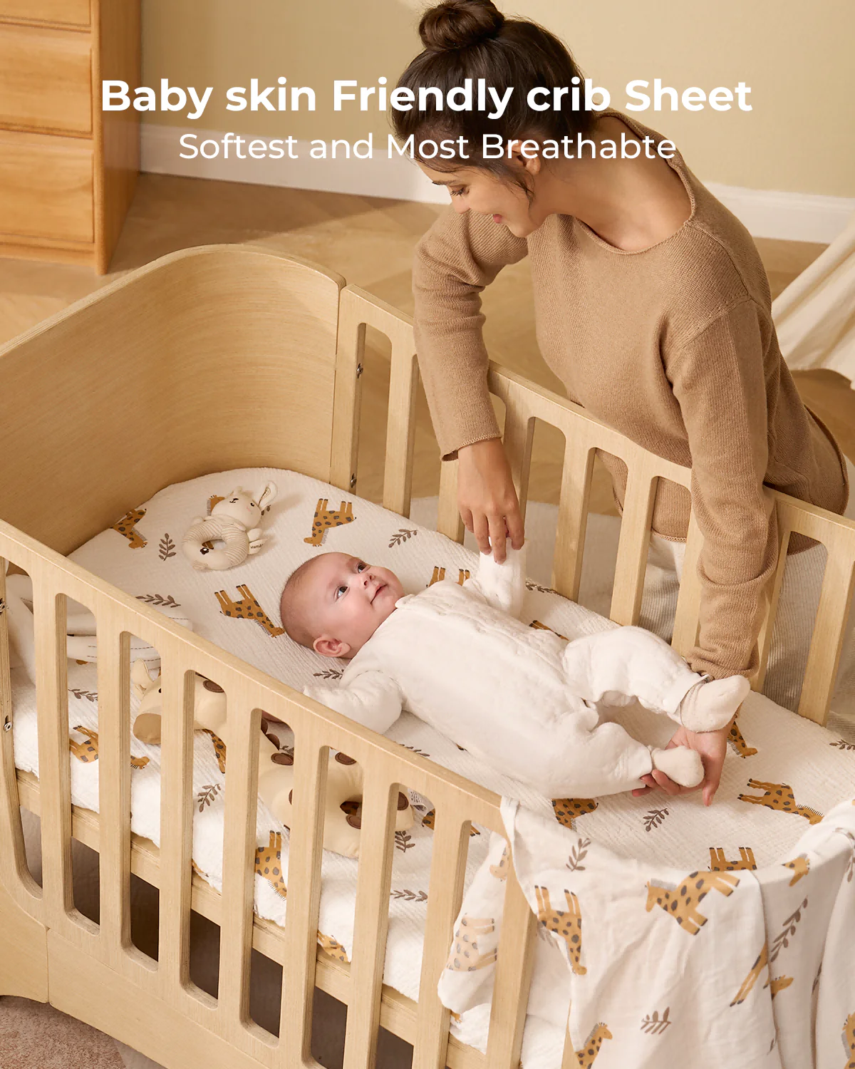 Momcozy Muslin Fitted Crib Sheets - 2 sizes - Bravery Giraffe - Image 7