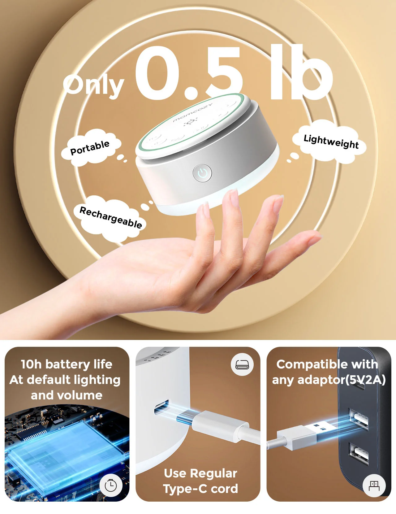 Przenośny Generator Szumów dla Dzieci Momcozy - Długa Żywotność Baterii (Ciepłe Światło) - Image 4