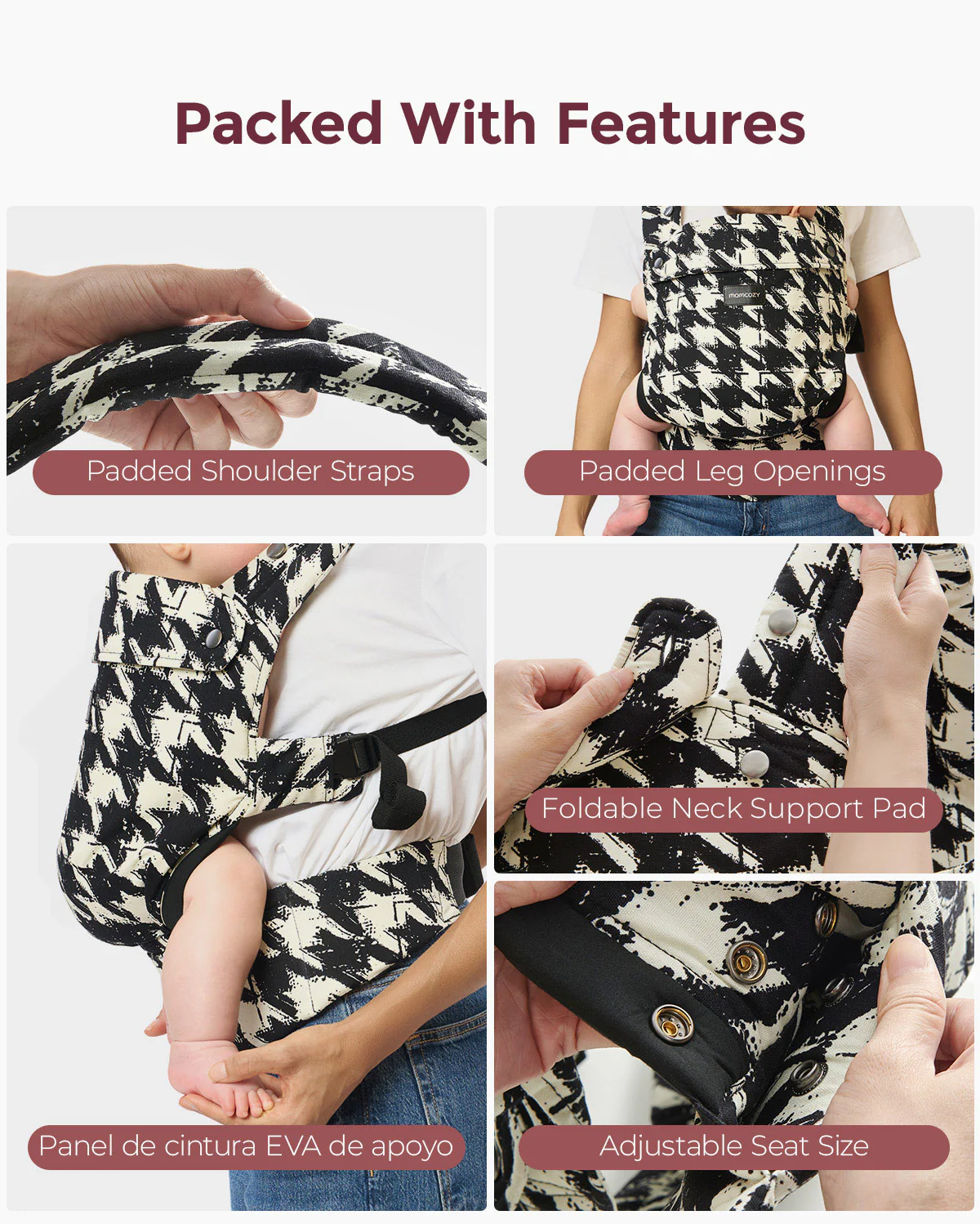 Momcozy PureHug Nosidełko dla Dzieci - Bawełna Pepitka - Image 4