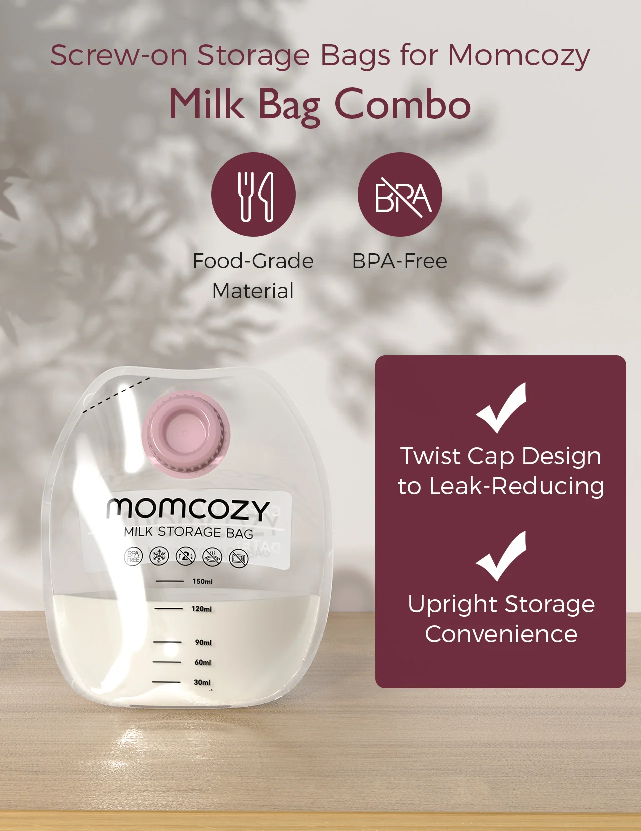 Momcozy Screw-on Woreczki do Przechowywania Mleka Matki (48 szt.) - Image 3