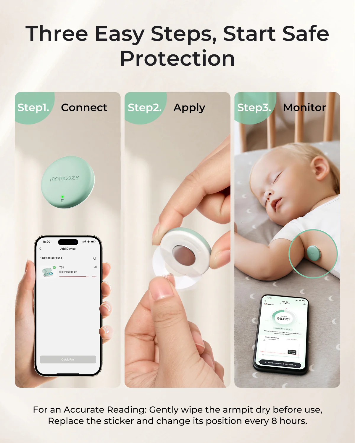 Momcozy Inteligentny Termometr dla Niemowląt – Medyczna Precyzja i Monitorowanie Natychmiastowe w Aplikacji - Image 6