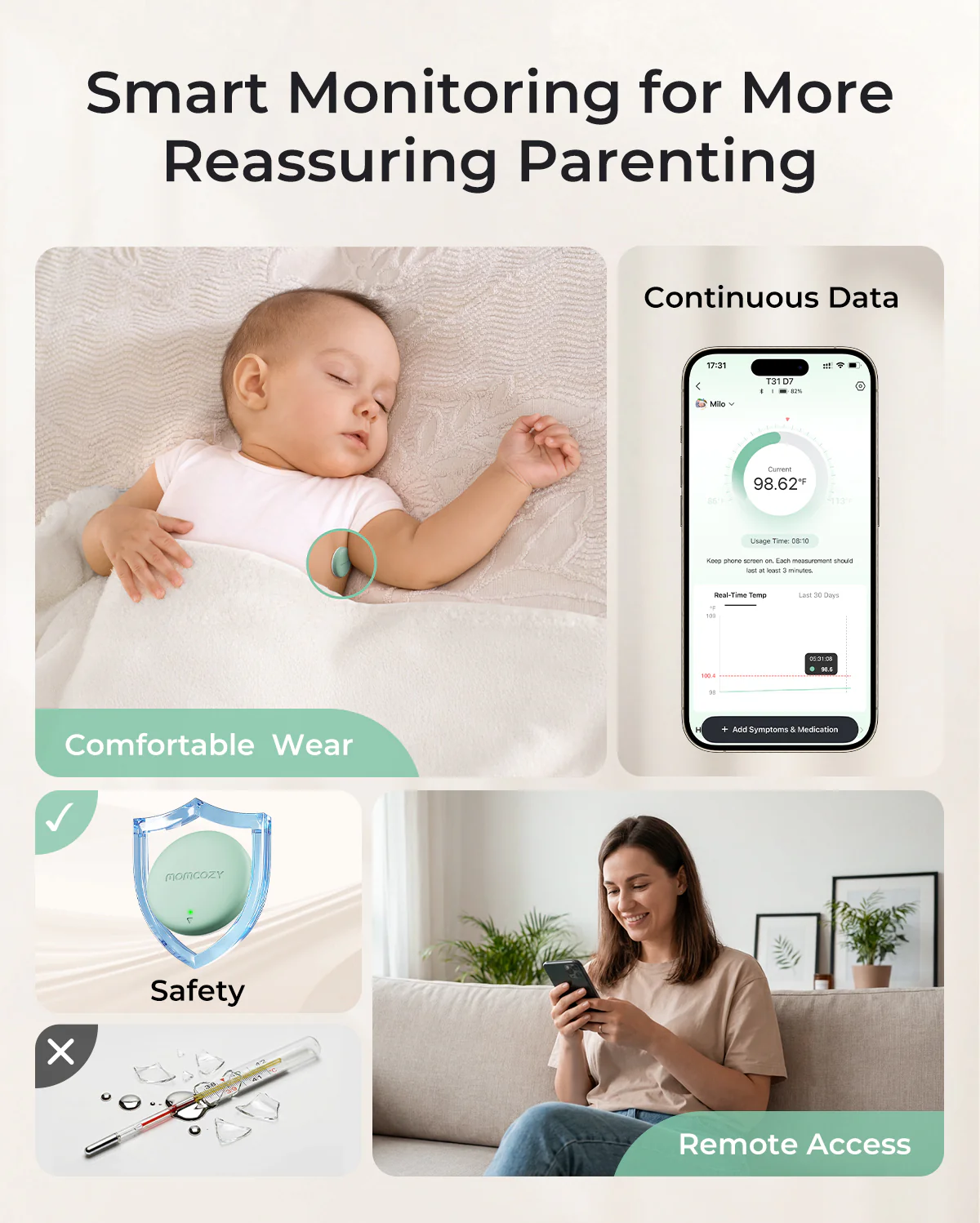 Momcozy Inteligentny Termometr dla Niemowląt – Medyczna Precyzja i Monitorowanie Natychmiastowe w Aplikacji - Image 8