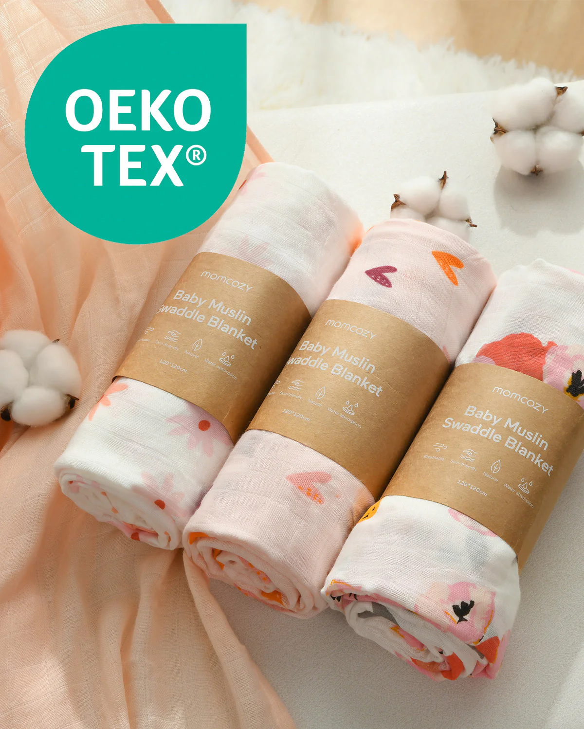 Momcozy Muślin Swaddle Baby Koce, 4 paczki - Image 52