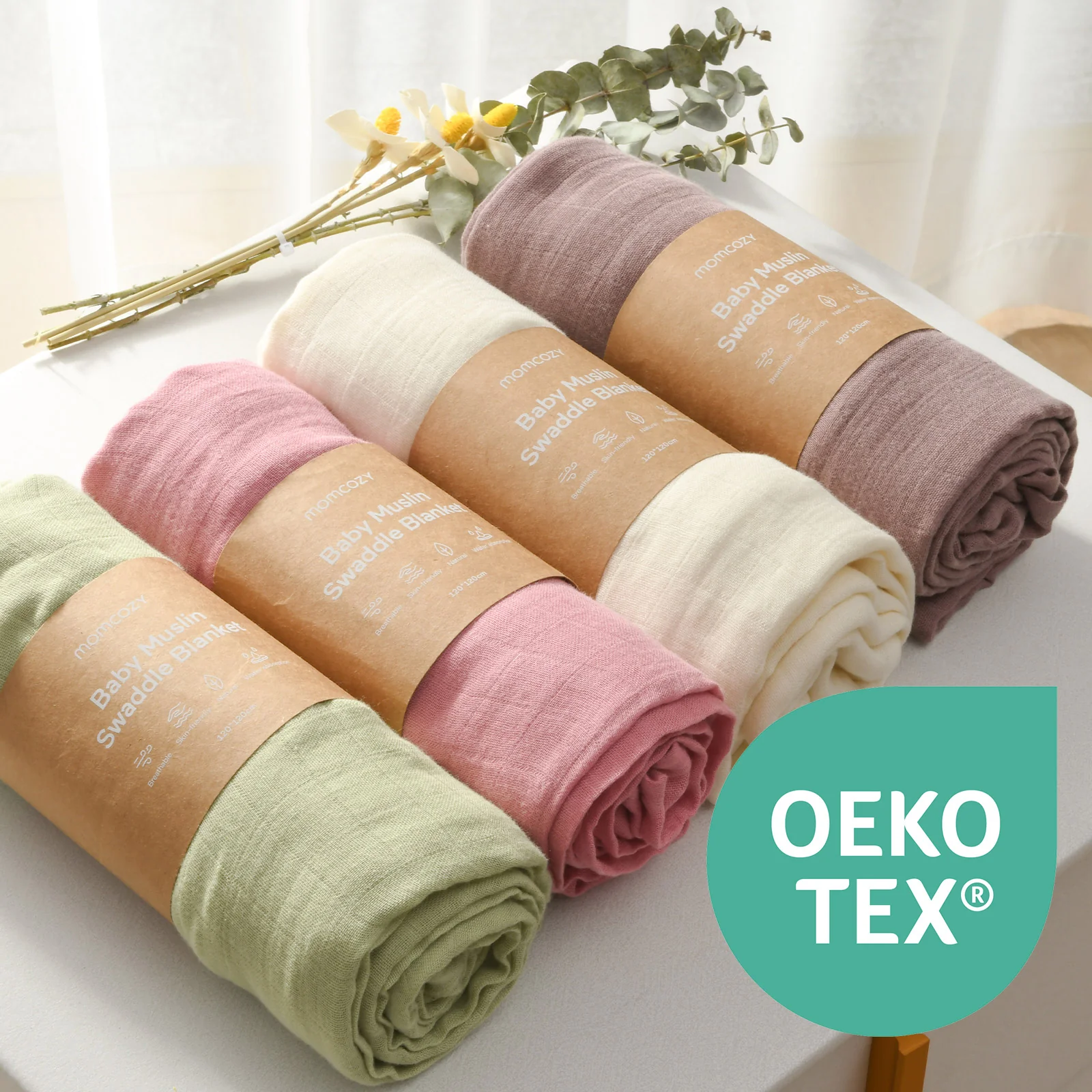 Momcozy Softness Swaddle Koce - Purple Flower (2 paczki) - Image 2