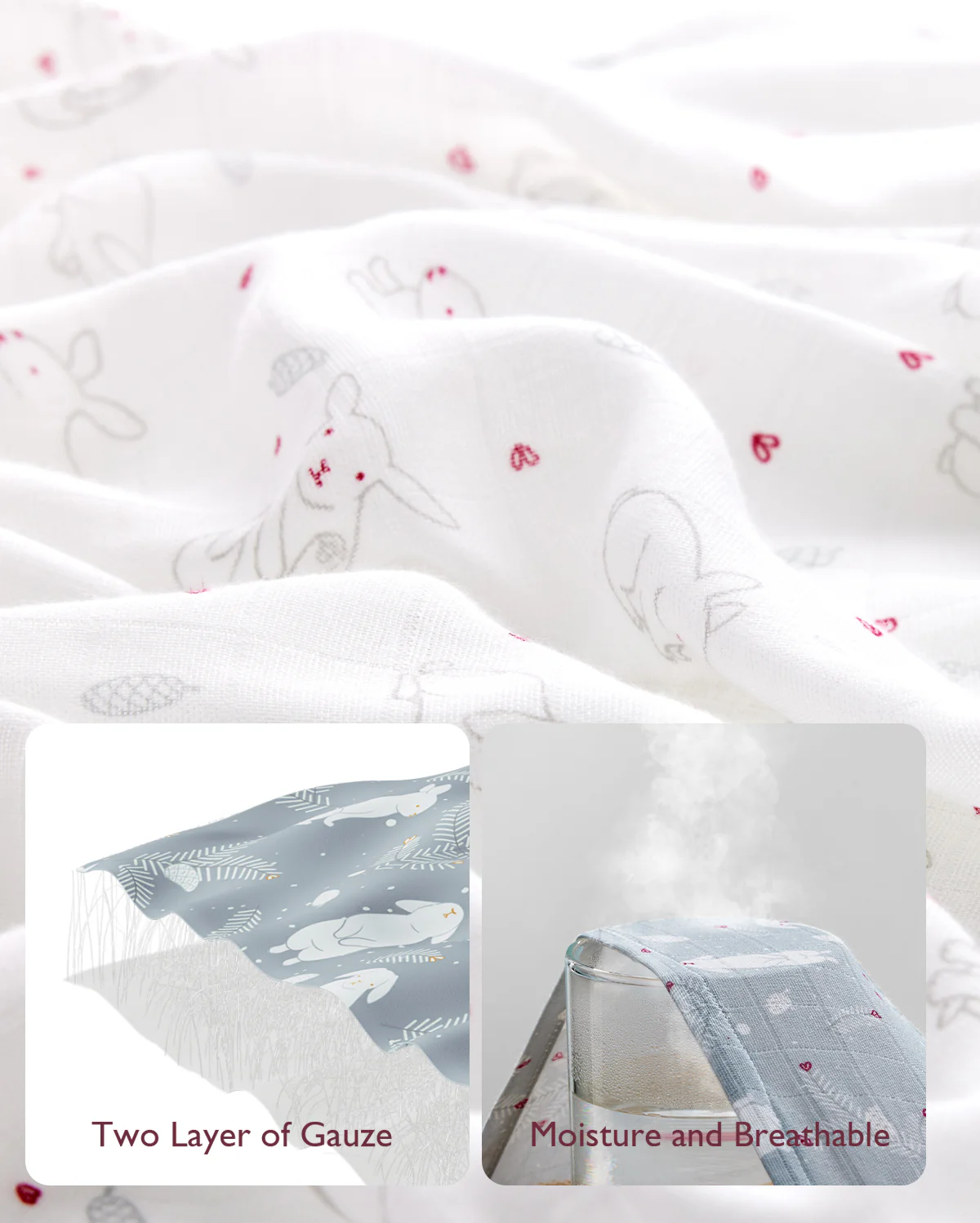 Momcozy Softness Swaddle Koce - Urocza Królik (4 paczki) - Image 3