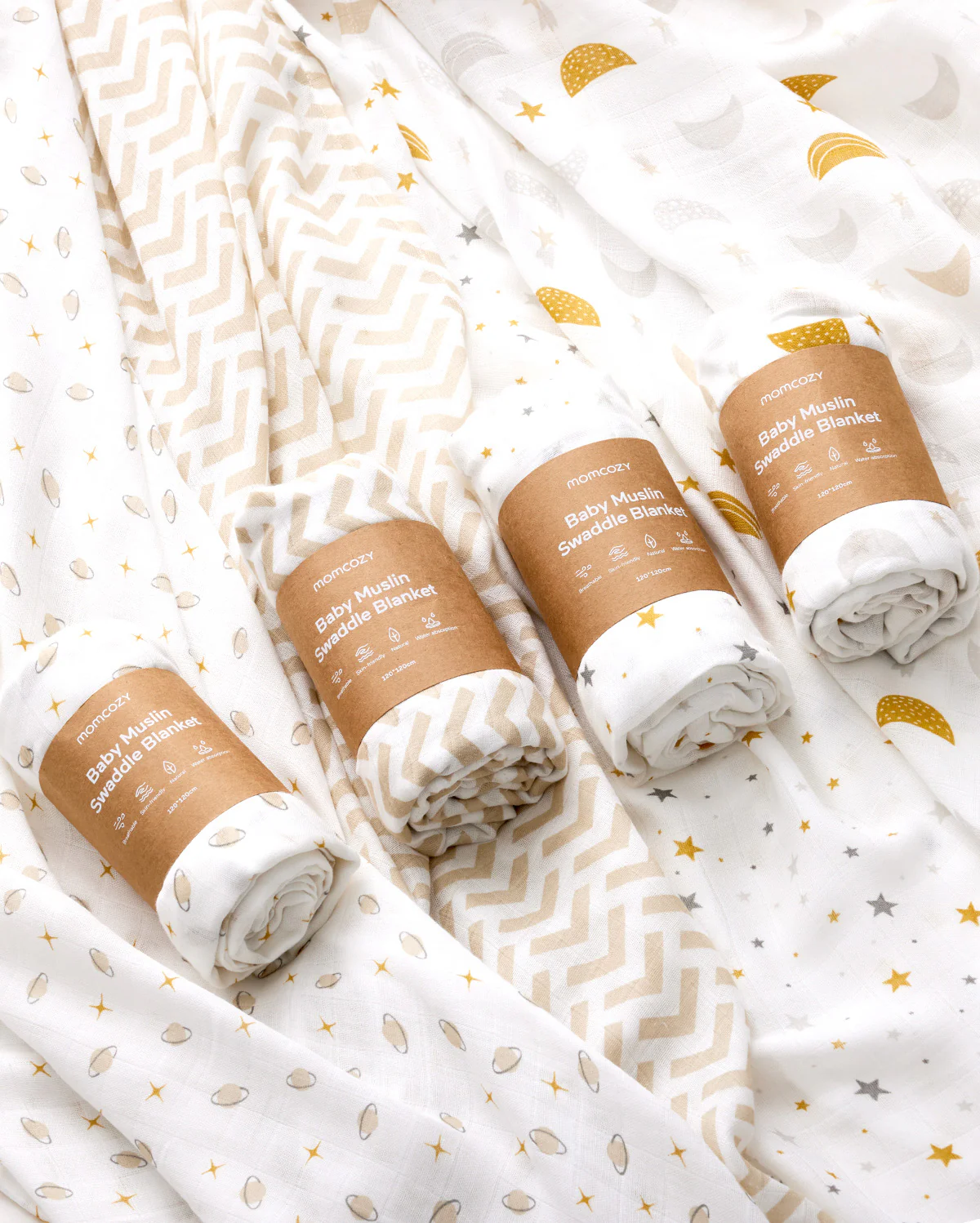 Momcozy Muślin Swaddle Baby Koce, 4 paczki - Image 5