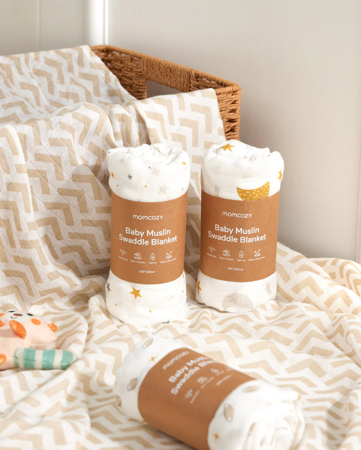 Momcozy Muślin Swaddle Baby Koce, 4 paczki - Image 8