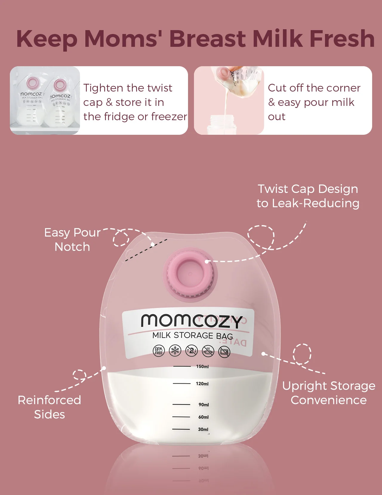 Momcozy Pojemniki na Mleko do Noszenia - do Laktatorów Momcozy V1/V2 i Większości Laktatorów Elektrycznych - Image 5